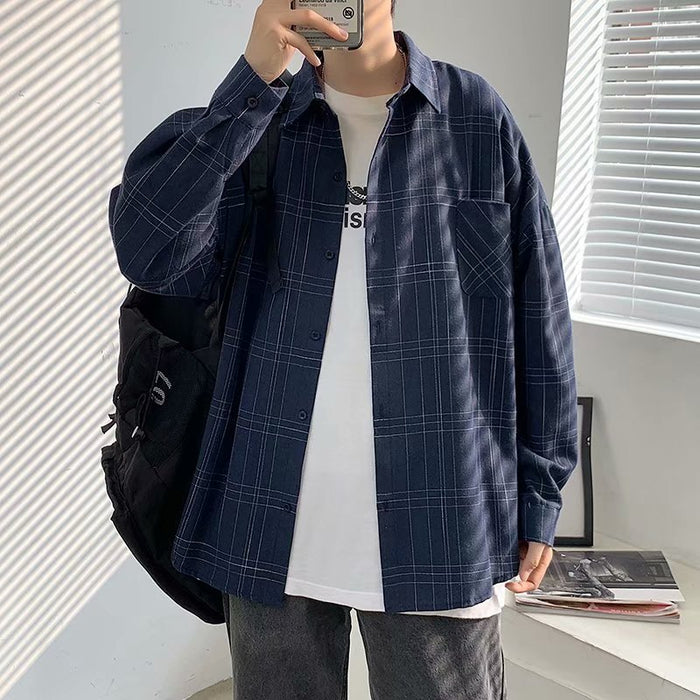 Men's Long Sleeve Plaid Shirt Jacket Black Blue Grey M-2XL