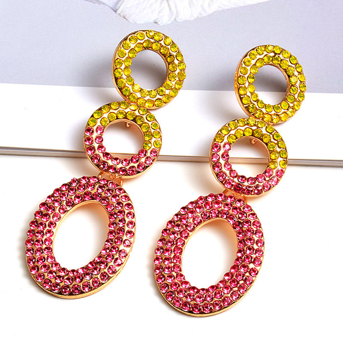 Fashion Earrings Circle Color Diamond Long