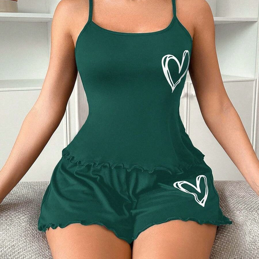 Lovedheart Print Camisole And Shorts Pajama Set