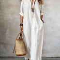 Fashionable V-neck Striped Loose-fit Dress