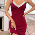 Womens Ribbed Camisole Nightdress, Spicy And Alluring, With Delicate Lace