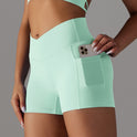 Women's High Waist Yoga Shorts with Phone Pocket | Moisture-Wicking Fitness Pants