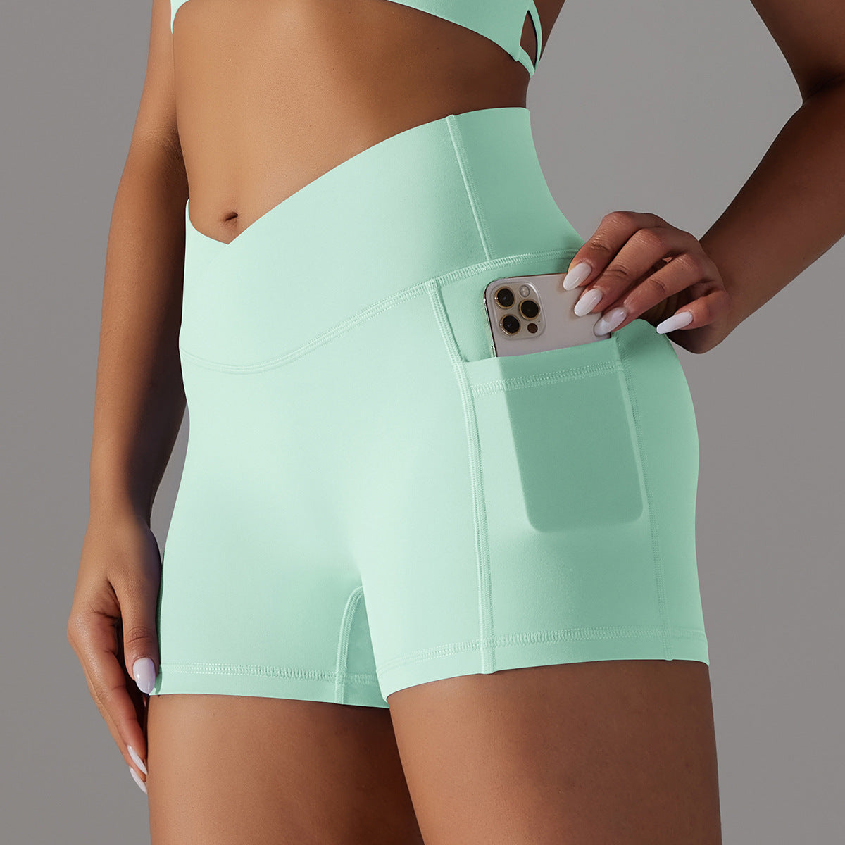 Women's High Waist Yoga Shorts with Phone Pocket | Moisture-Wicking Fitness Pants
