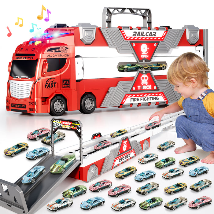 2026  Fire Truck Toys Car With Lights Sounds Music , Transport Truck Toys,Kids Birthday Toys