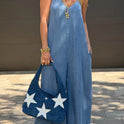 Fashionable Casual Slim-fit Relaxed-fit Washed Strap Denim Straight-leg Jumpsui