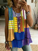 Printed Geometric Casual Sleeveless Crew-Neck Womens T-Shirt