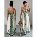 Printed V-neck Backless Long Slip Dress