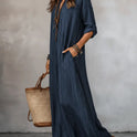Fashionable V-neck Striped Loose-fit Dress