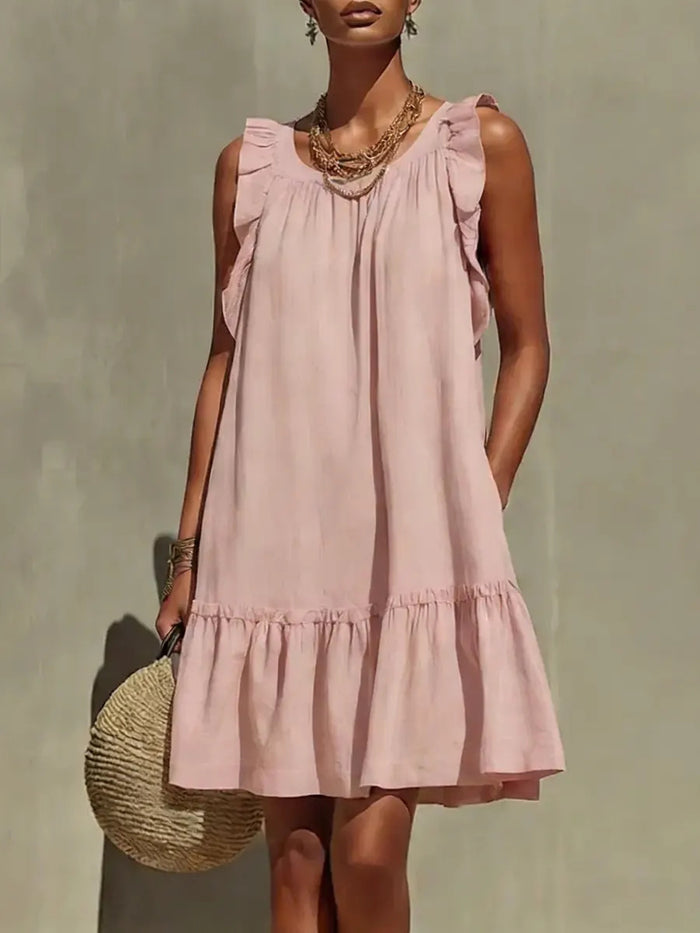 Women's 2026 Ruffle Hem Dress, Casual Loose Crew Neck Sleeveless Summer Dress