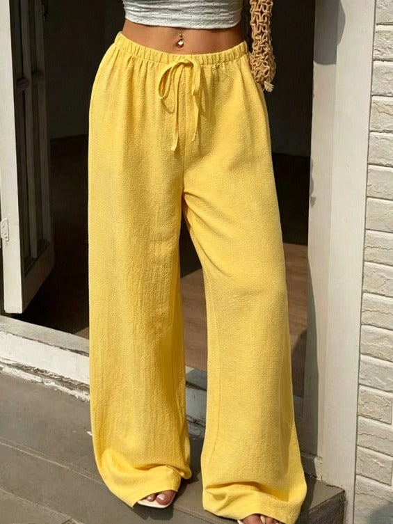2026 Spring Summer Hot Sale Solid Color Casual Loose Tie Wide Leg Pants For Women