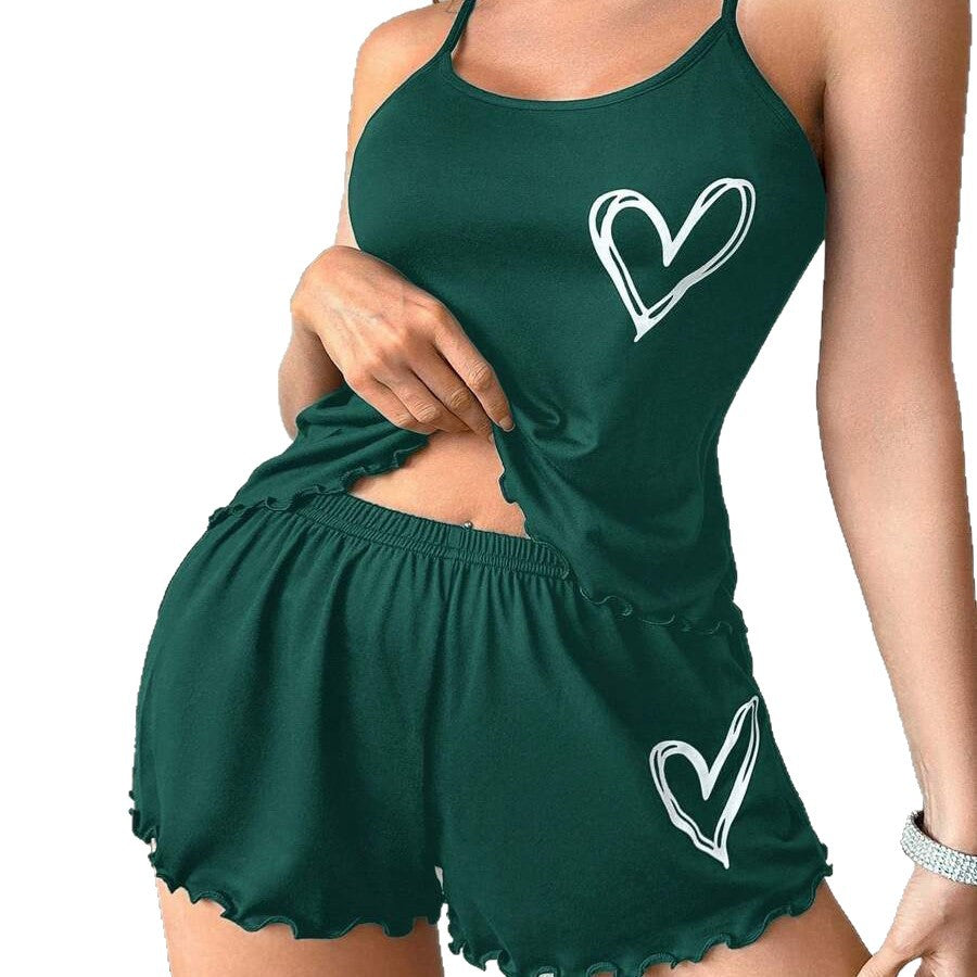 Lovedheart Print Camisole And Shorts Pajama Set