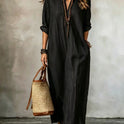 Fashionable V-neck Striped Loose-fit Dress