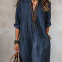 Fashionable V-neck Striped Loose-fit Dress