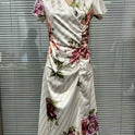 Printed V-neck Defined Waistline Ruffled Hem Dress