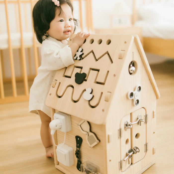 Wooden Busy House Activity Board Toy for Babies 0-3 Years