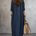 Fashionable V-neck Striped Loose-fit Dress