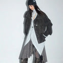 PU Leather Utility Jacket With Pockets Drawstring And A Lambswool Lining