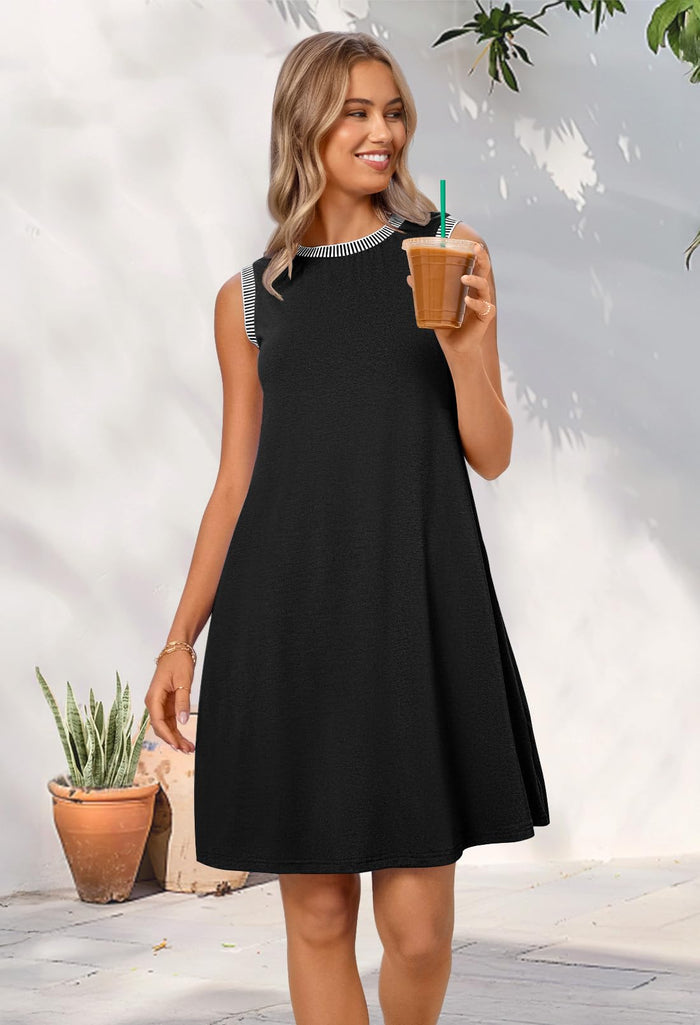 Women's Summer Spring Casual Beach Sundress 2026 Vacation Sleeveless Tank Crewneck Loose Coverup Mini Dresses