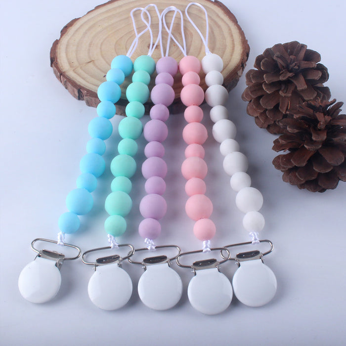 Silicone Pacifier Clip Chain | Safe Baby Dummy Holder 24cm — Pink, Blue, Green, Purple & White