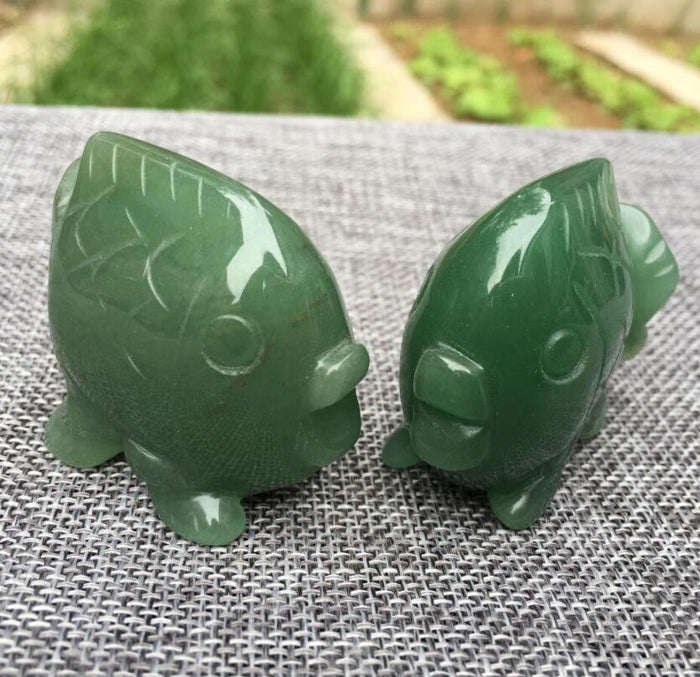 Natural Crystal Goldfish Ornament | Engraved Animal Sculpture — Green Crystal Carving