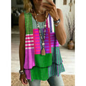 Printed Geometric Casual Sleeveless Crew-Neck Womens T-Shirt