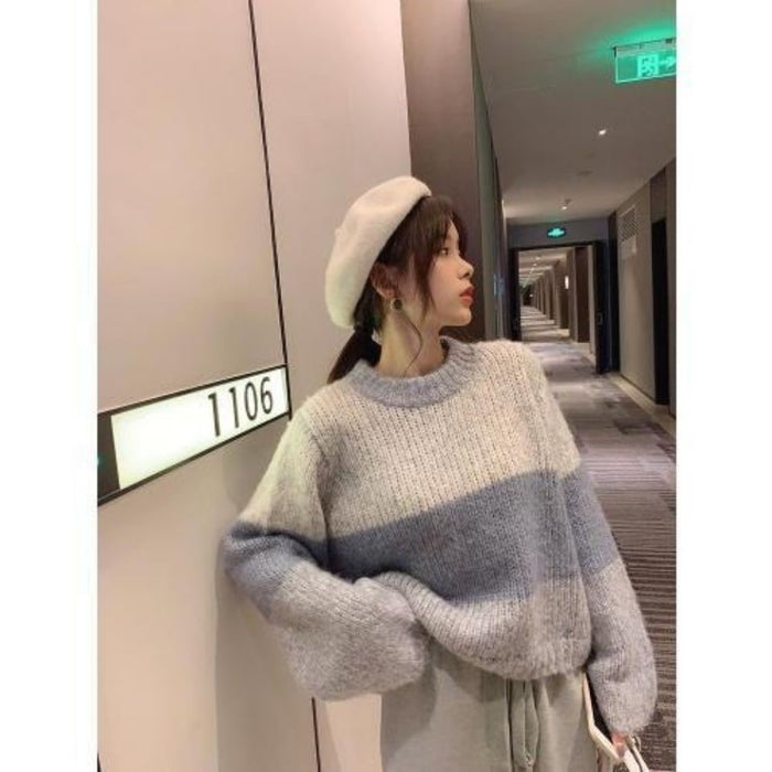 New Product Autumn And Winter All-match Color-stripe Striped Student Sweater Top