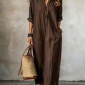 Fashionable V-neck Striped Loose-fit Dress