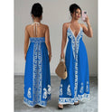 Printed V-neck Backless Long Slip Dress
