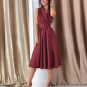 Casual Sleeveless Belt Midi Dress