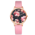 Leather Strap Rose Gold Women Watch