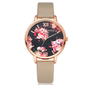 Leather Strap Rose Gold Women Watch
