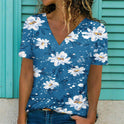 Flowers Print V-Neck Pullover  T-Shirt