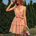 V-neck Waist Strap Suspender Dress